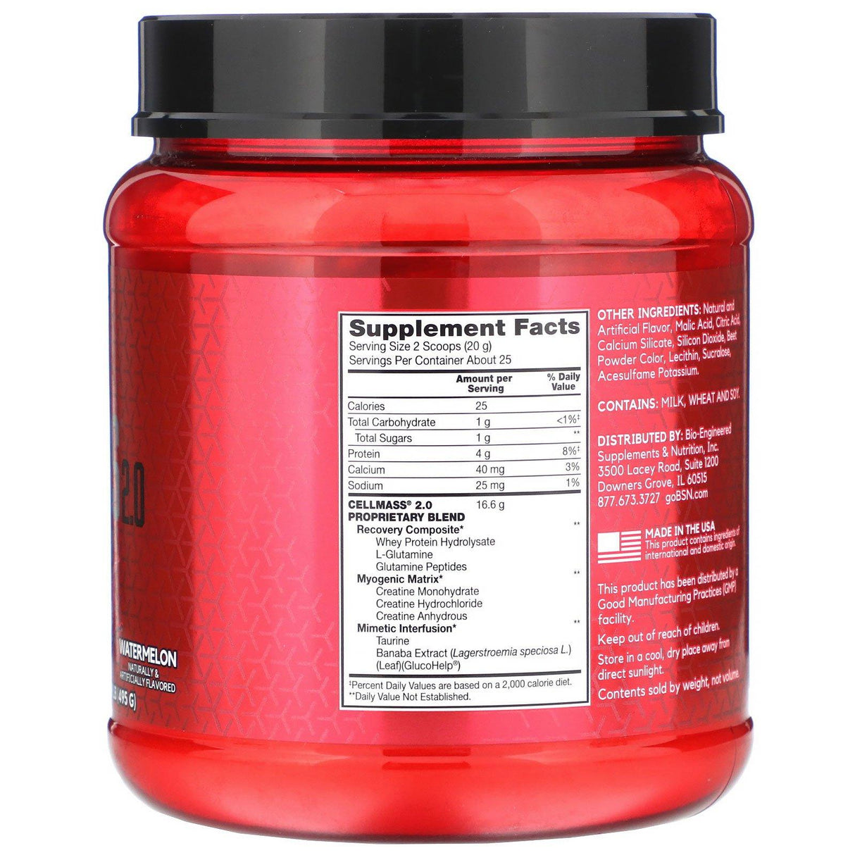 BSN, Cellmass 2.0, Advanced Strength, Post Workout, Watermelon, 1.09 lbs (495 g) - Supply Center USA