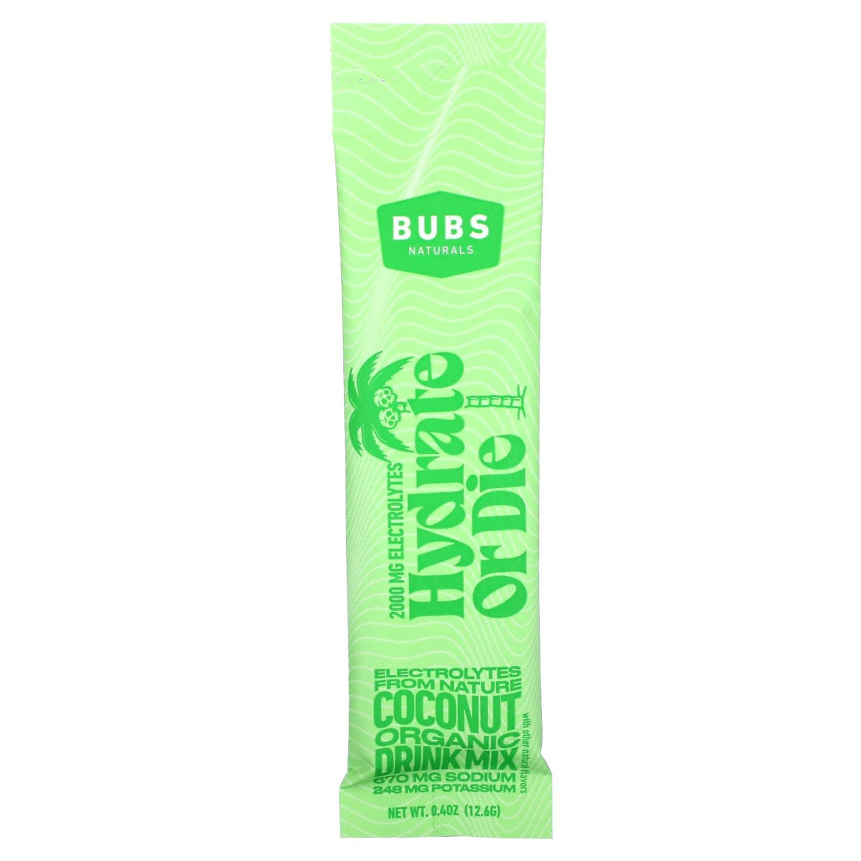 BUBS Naturals, Hydrate or Die, Organic Electrolyte Drink Mix, Coconut, 18 Sticks, 0.4 oz (12.6 g) Each - Supply Center USA