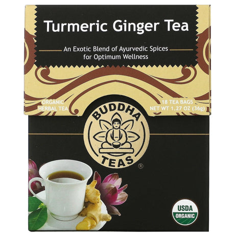 Buddha Teas, Organic Herbal Tea, Turmeric Ginger, 18 Tea Bags, 1.27 oz (36 g) - Supply Center USA