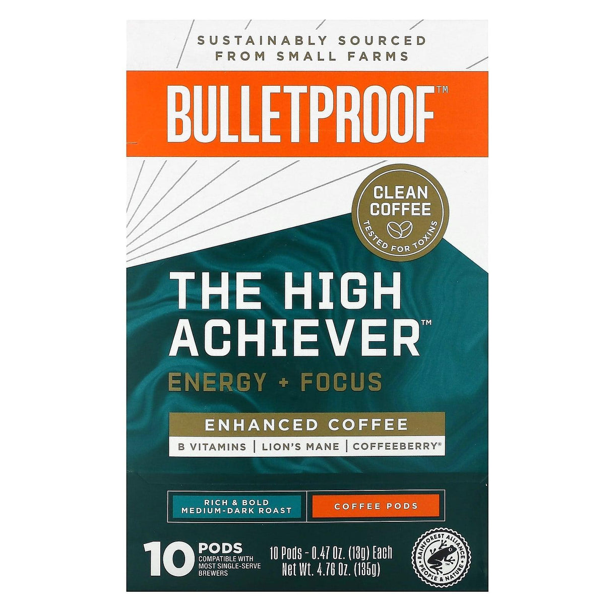 BulletProof, The High Achiever Coffee Pods, Medium Dark Roast, 10 Pods, 0.47 oz (13 g) Each - Supply Center USA