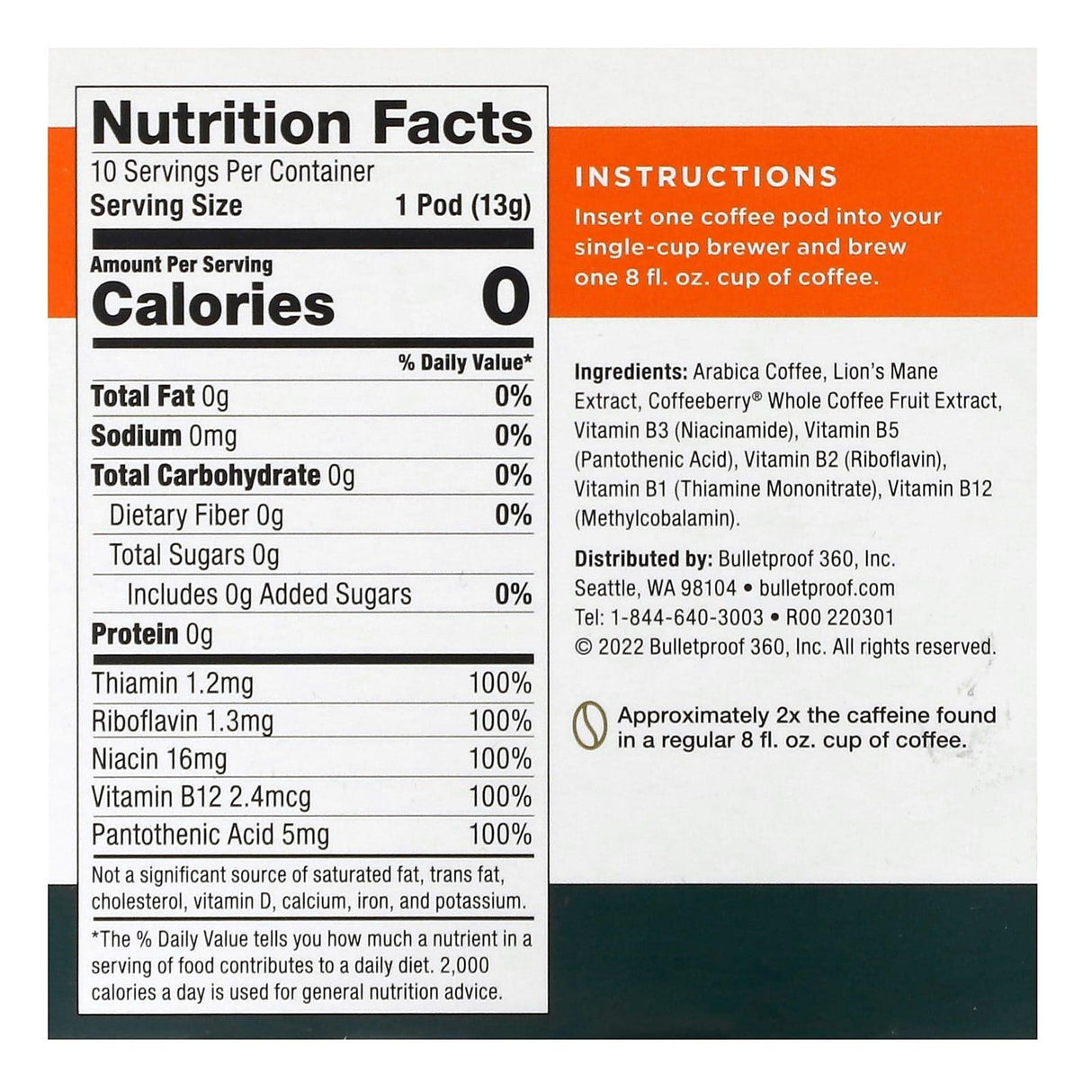 BulletProof, The High Achiever Coffee Pods, Medium Dark Roast, 10 Pods, 0.47 oz (13 g) Each - Supply Center USA
