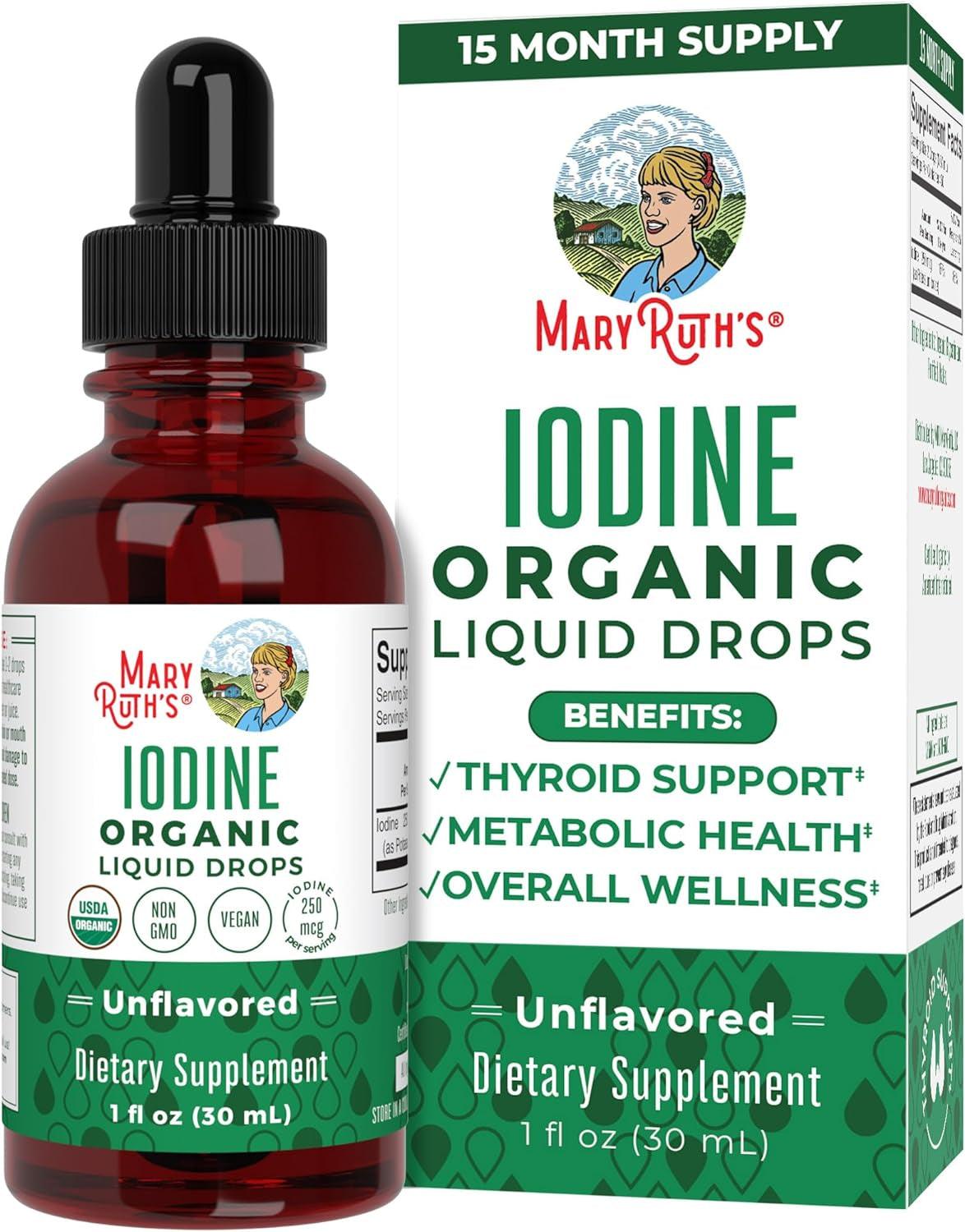 Maryruth Organics Potassium Iodide | Iodine Supplement | 1 Year Supply | Iodine Drops | USDA Organic | Nascent Iodine | Vegan | Packaging May Vary | 1 Fl Oz - Supply Center USA