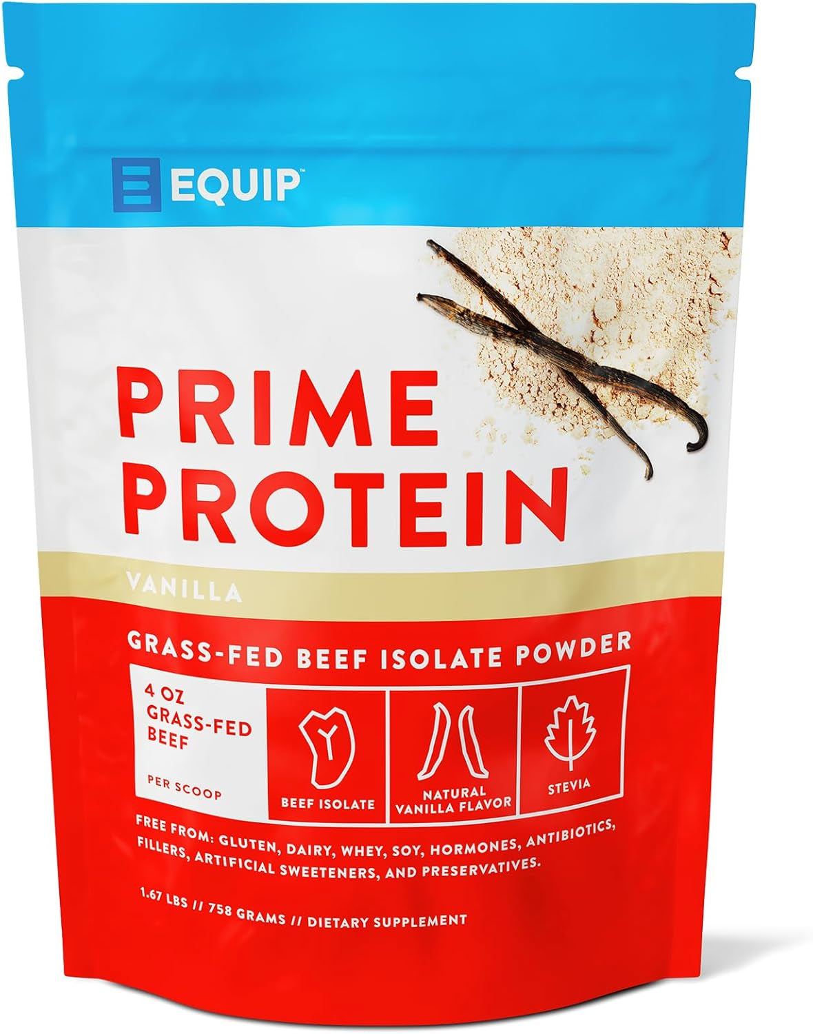 Equip Foods Prime Protein Powder | Clean, Grass Fed Beef Protein Isolate | Carnivore Protein Powder | Paleo, Keto Friendly | Gluten, Dairy Free | Helps Build & Repair Tissue | 30 Servings, Chocolate