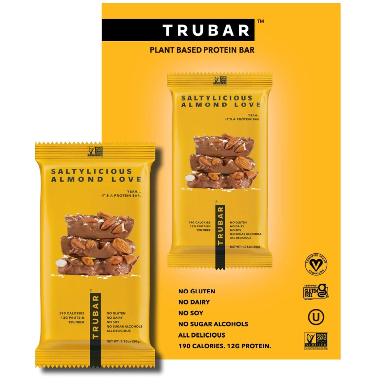 TRUBAR Vegan Protein Bar, Oh Oh Cookie Dough, Gluten Free, Plant Based Protein, Dairy Free, Non GMO, Soy Free, No Sugar Alcohols, 12G Protein, 12G Fiber, 23G Carb, Healthy on the Go Snack Bars, 12 CT
