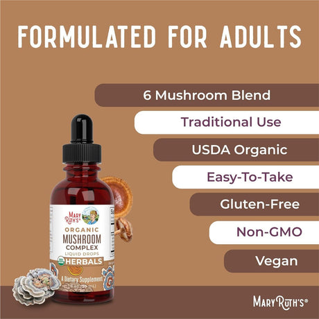 Maryruth'S USDA Organic Mushroom Complex | Herbal Liquid Drops, Mushroom Supplement | Lion'S Mane, Reishi Mushroom, Shiitake Mushrooms | Nongmo, Vegan - Supply Center USA