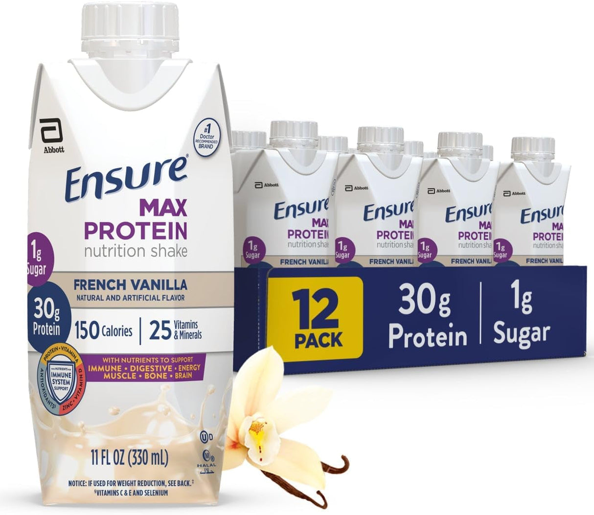 Ensure Max Protein Shake | Milk Chocolate | Ready to Drink | 30G Protein for Muscle Building | 1G Sugar, 4G Fiber | 11 Fl Oz - 12 Pack