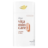 Dove Vitamincare+ Aluminum Free Deodorant Stick Coconut & Shea for 72H Odor Protection Breathable Deodorant for Women 2.6 Oz