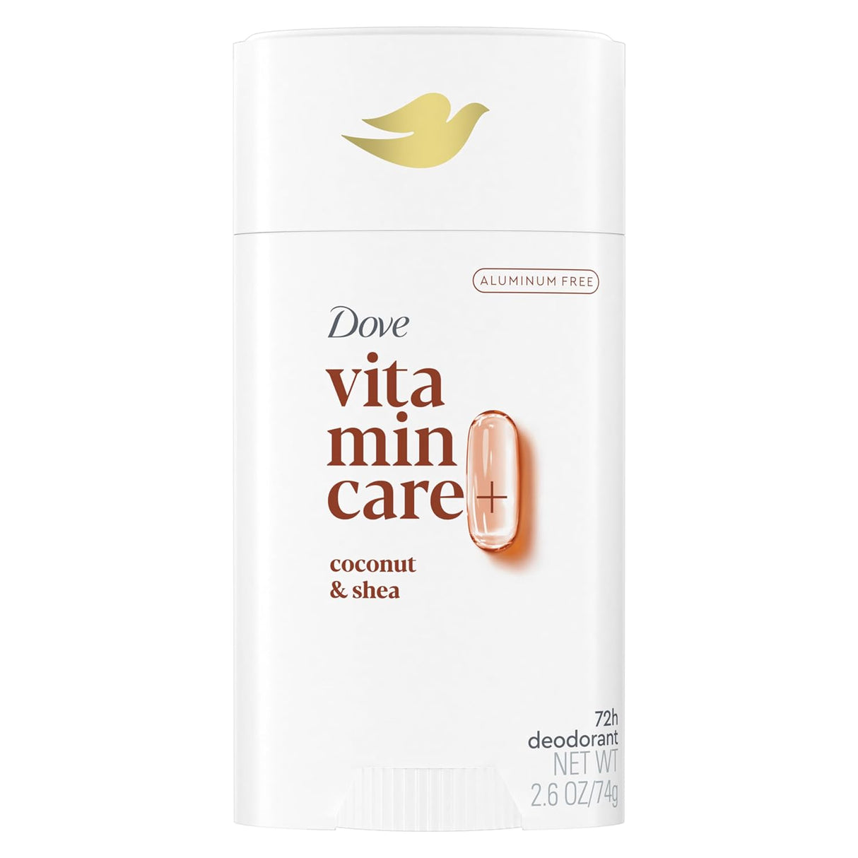 Dove Vitamincare+ Aluminum Free Deodorant Stick Coconut & Shea for 72H Odor Protection Breathable Deodorant for Women 2.6 Oz