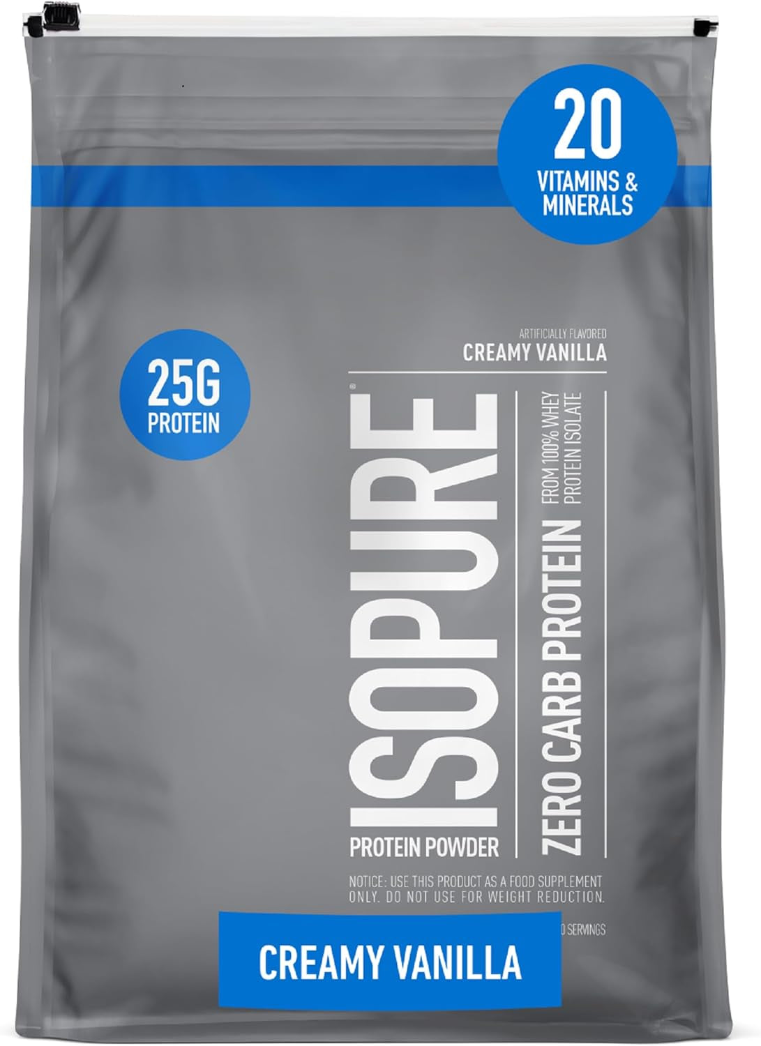 Isopure Creamy Vanilla Whey Isolate Protein Powder with Vitamin C & Zinc for Immune Support, 25G Protein, Zero Carb & Keto Friendly, 15 Servings, 1 Pound (Packaging May Vary)