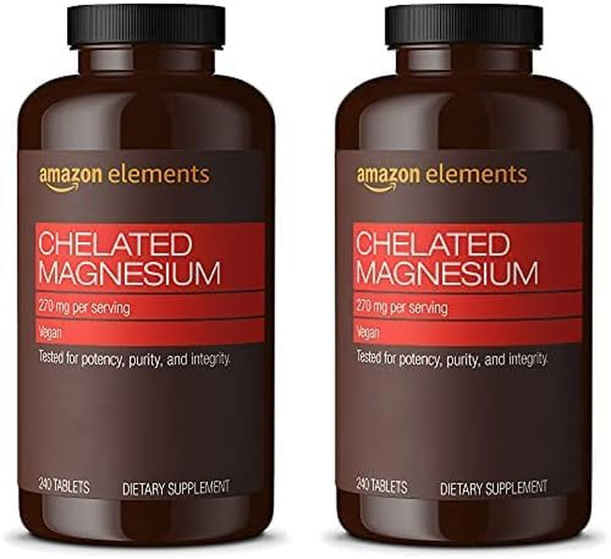 Amazon Elements Chelated Magnesium Glycinate, 270 Mg per Serving (2 Tablets), Vegan, 240 Tablets (Packaging May Vary)