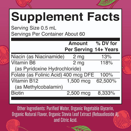 Maryruth Organics Vitamin B Complex | B Complex Vitamins | 2 Month Supply | Biotin | Vitamin B12 | Niacin | Folate | Energy Support Supplement | Vegan | USDA Organic | Non-Gmo | Gluten Free | 1 Fl Oz - Supply Center USA