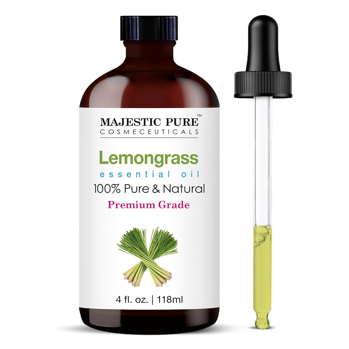Majestic Pure Lavender Essential Oil with Glass Dropper | 100% Pure and Natural Lavender Oil | Premium Grade Essential Oils for Diffusers, Skin, Aromatherapy, Massage | 4 Fl Oz
