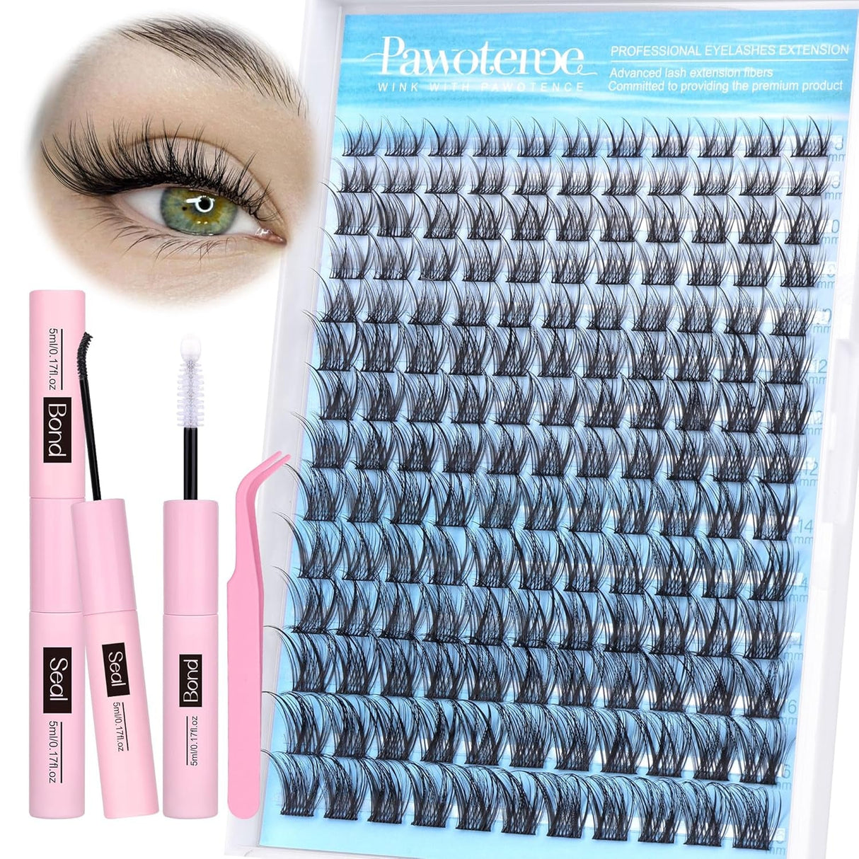 Pawotence Lash Clusters Wispy Cluster Eyelash Extensions 144Pcs Individual Lashes 10-18Mm Lash Extension DIY False Eyelashes Soft Comfortable Eyelash Clusters with Thin Band