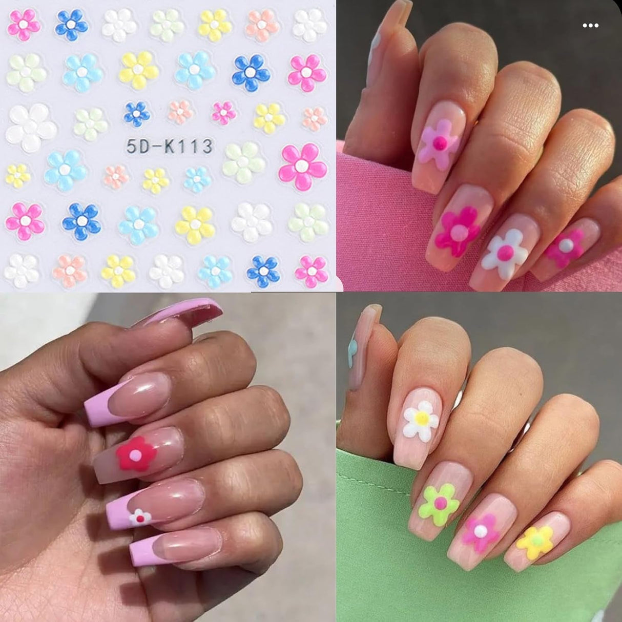 VOTACOS Flower Nail Art Stickers Decals 5D Embossed Nail Decals Spring Summer Daisy Nail Art Design Self-Adhesive Nail Supplies Accessories 3D Flower Nail Stickers for Women Nail DIY Decoration