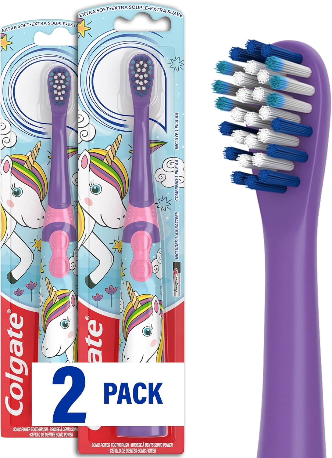 Colgate Kids Battery Powered Toothbrush, Kids Battery Toothbrush with Included AA Battery, Extra Soft Bristles, Flat-Laying Handle to Prevent Rolling, Bluey Toothbrush, 1 Pack