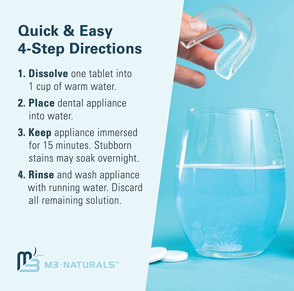 M3 Naturals Retainer Cleaner Tablets Invisalign Cleaner FSA HSA Approved Remove Odors Discoloration Stains and Plaque 4 Month Supply Denture Cleansers Retainers Mouth Guards Denture Bath Mint