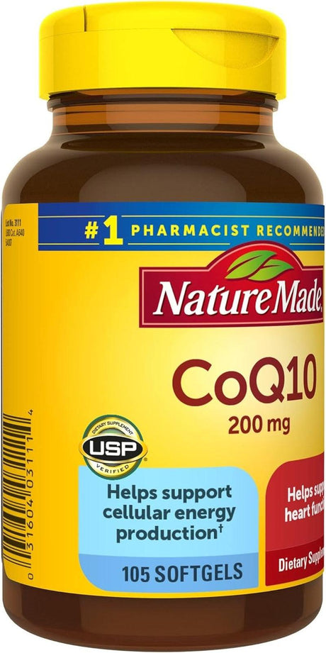 Nature Made Coq10 200Mg, Dietary Supplement for Heart Health Support, 105 Softgels, 105 Day Supply, 3111 - Supply Center USA