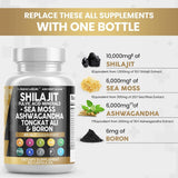 Clean Nutraceuticals Shilajit Supplement 10,000Mg with Sea Moss 6000Mg, Ashwagandha 6000Mg, Tongkat Ali, Boron, Magnesium - Fulvic Acid Capsules for Men - 90 Count - Supply Center USA