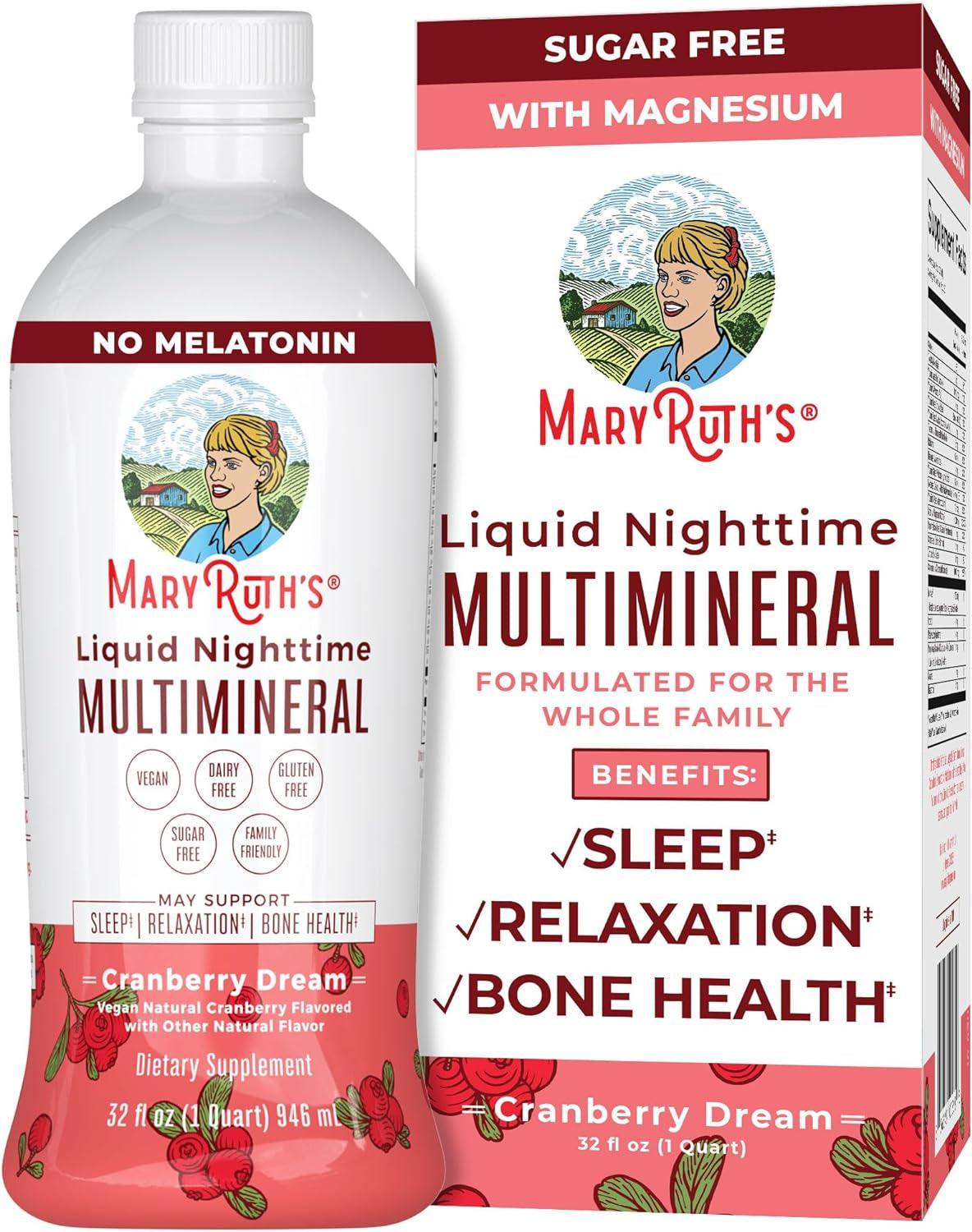 Maryruth Organics Nighttime Liquid Multimineral Sleep Supplement, Sugar Free, Calm Magnesium Citrate Sleep, NO Melatonin, Calcium Magnesium Zinc, 4 Flavors Available, Vegan, Gluten Free, 32 Servings - Supply Center USA