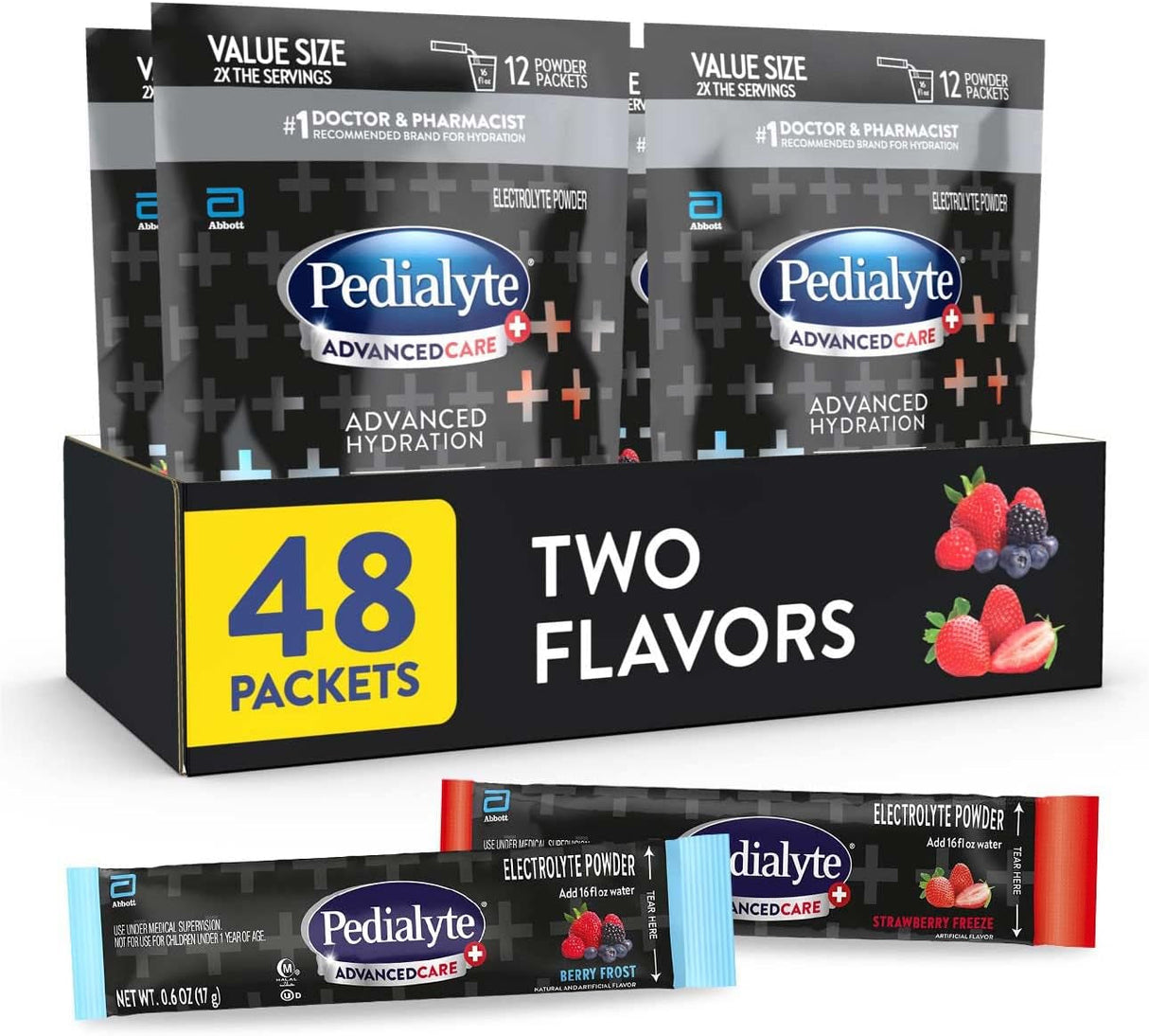 Pedialyte Multi Pack, Electrolyte Hydration Drink, 0.6 Oz Electrolyte Powder Packs, 80 Count