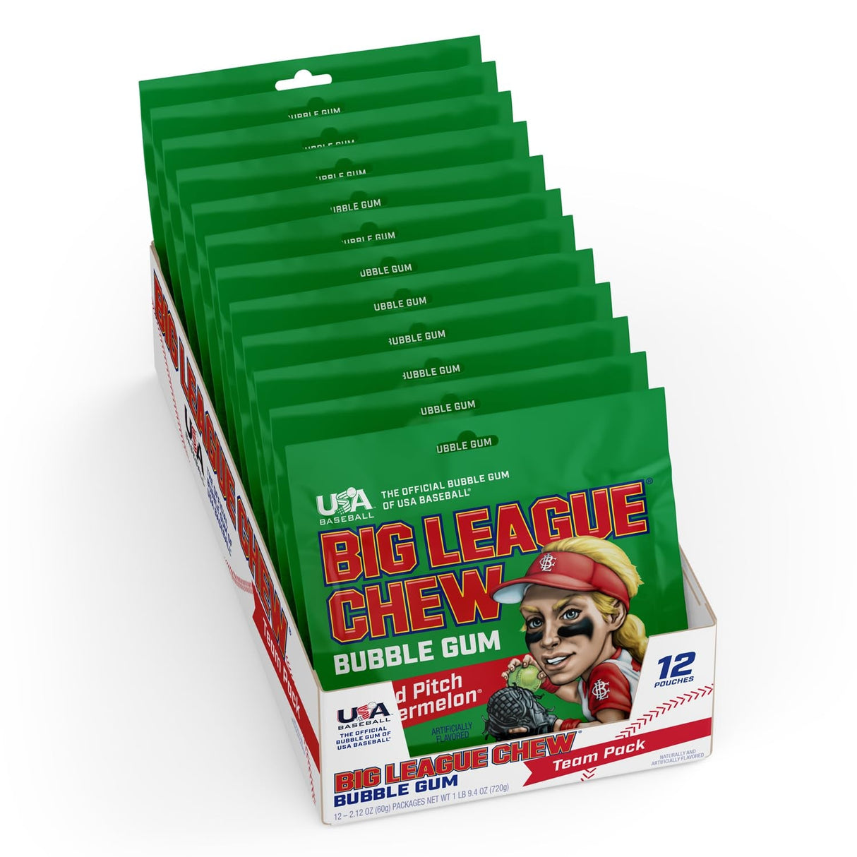 Big League Chew Outta Here Original Bubble Gum - Classic Ballpark Flavor | Perfect for Baseball Games, Teams, Concessions, Parties, and More | Pack of 12 Bags (2.12Oz Each)