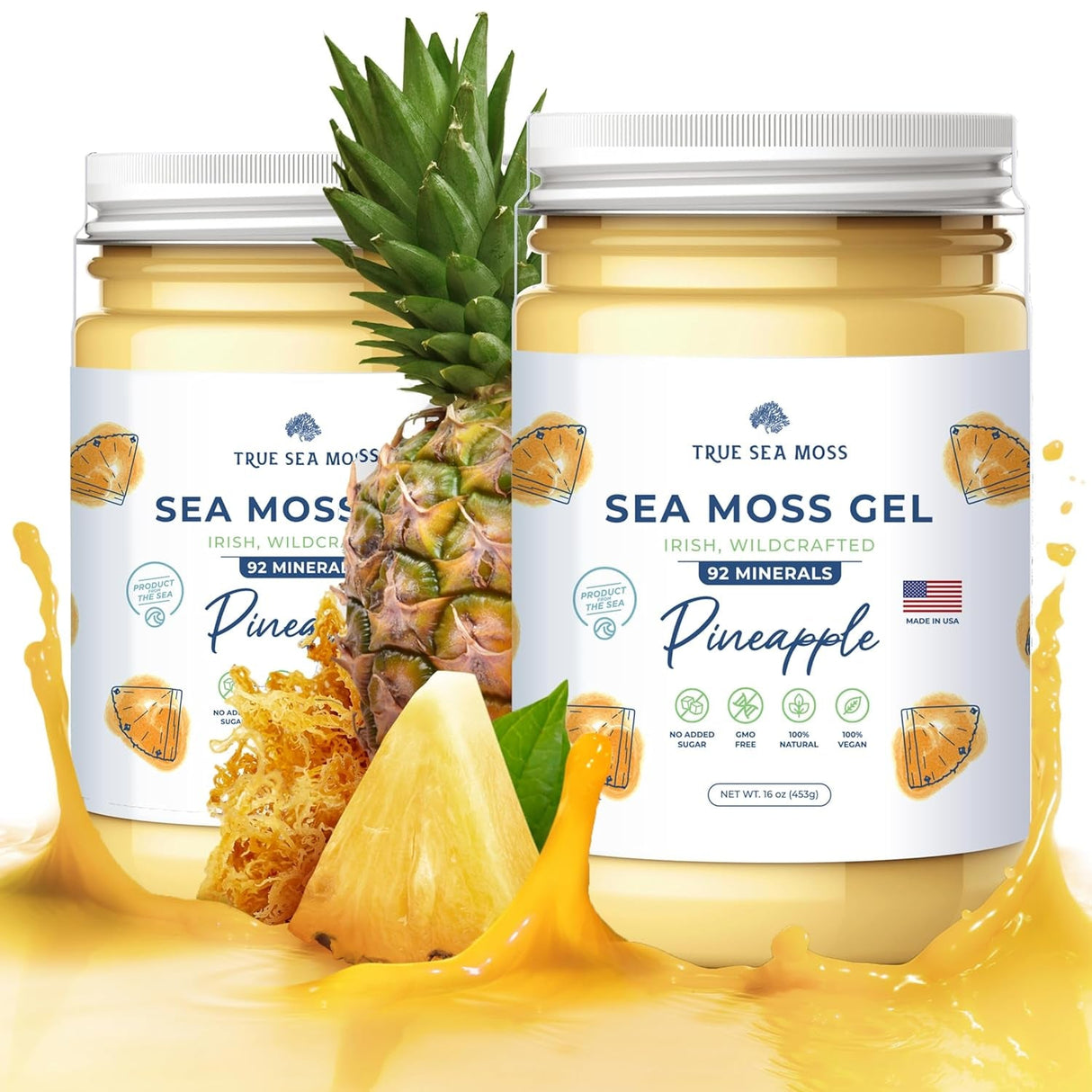 Trueseamoss Wildcrafted Irish Sea Moss Gel –7 Flavors- Nutritious Raw Seamoss Rich in Minerals, Proteins & Vitamins – Antioxidant Health Sea Moss, Vegan Made in USA (MANGO/PINEAPPLE, 1)