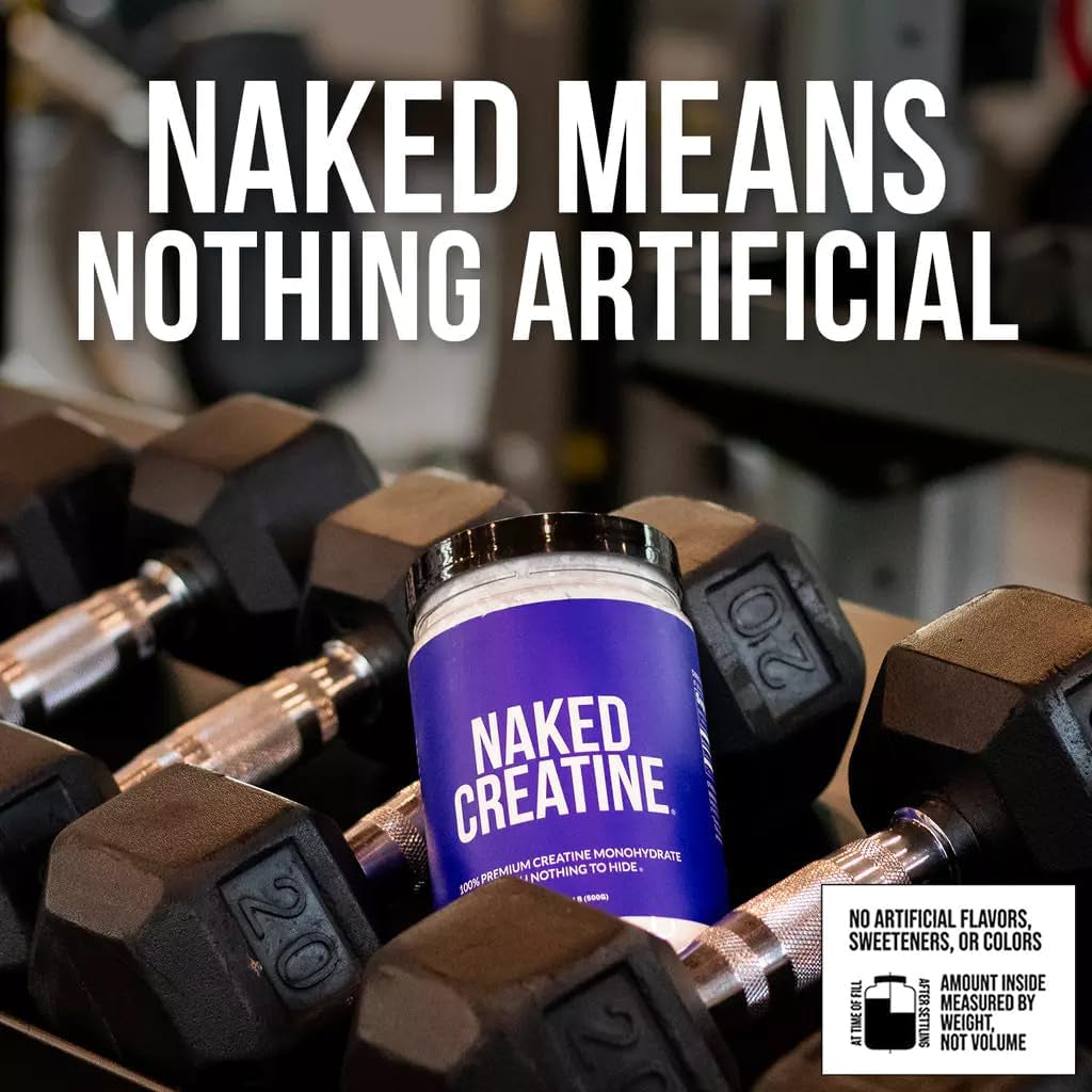 Naked Pure Micronized Creatine Monohydrate - 100 Servings - 500 Grams, 1.1Lb Bulk, Vegan, Non-Gmo, Gluten Free, Soy Free. Aid Strength Gains, No Artificial Ingredients Creatine