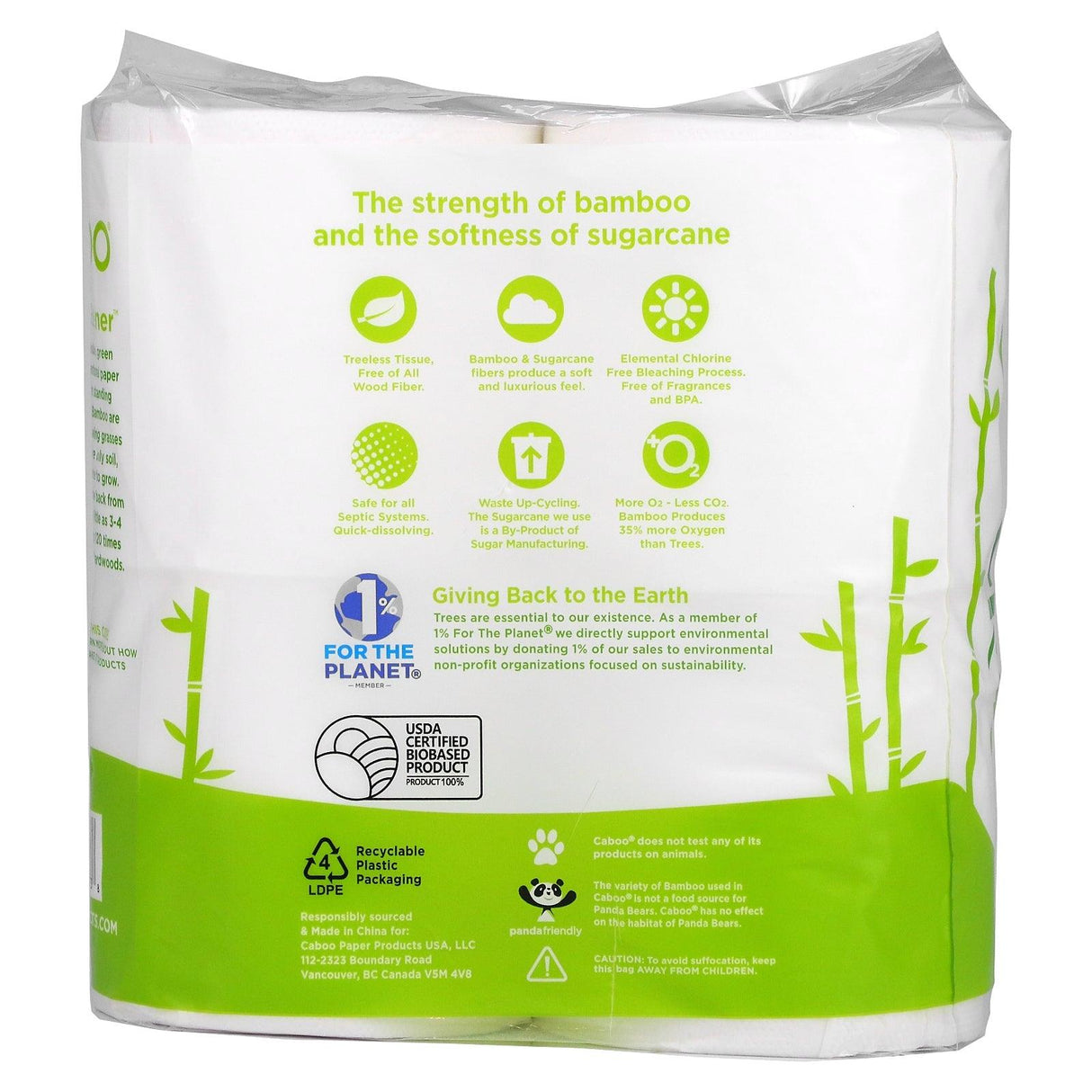 Caboo, Bamboo Bath Tissue, 4 Double Rolls - Supply Center USA