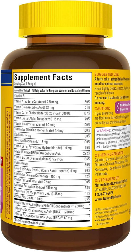 Nature Made Prenatal with Folic Acid + DHA, Prenatal Vitamin and Mineral Supplement for Daily Nutritional Support, 90 Softgels, 90 Day Supply - Supply Center USA