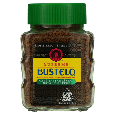 Café Bustelo, Supreme by Bustelo, Instant Coffee, Freeze Dried, Decaf, 3.52 oz (100 g) - Supply Center USA