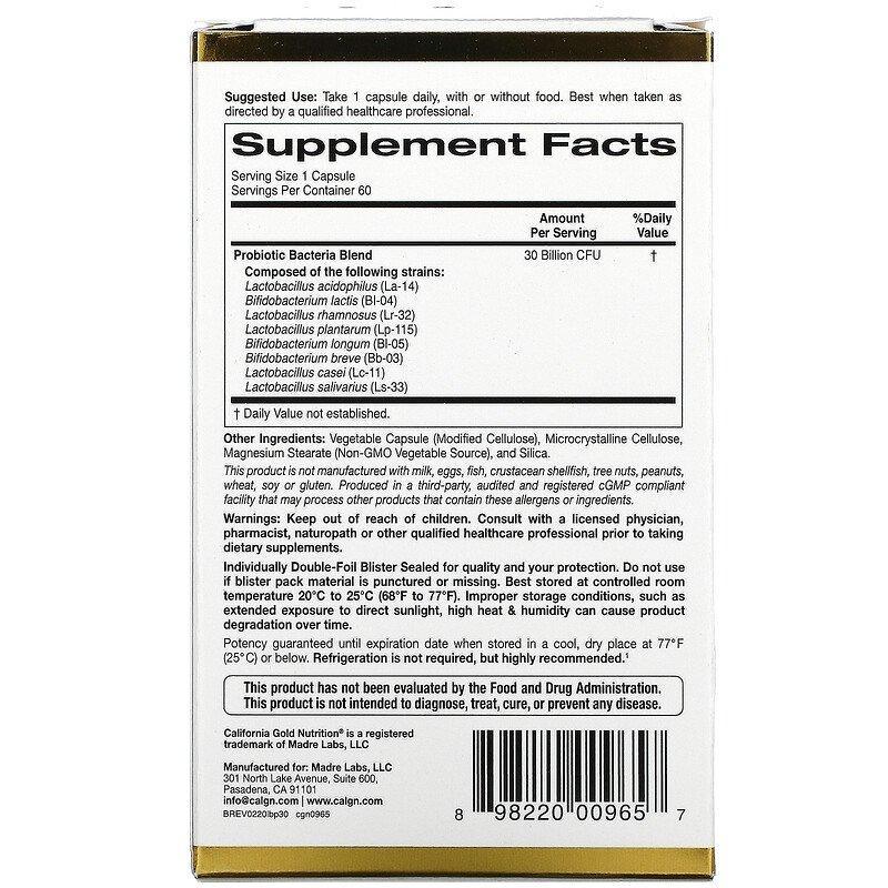 California Gold Nutrition, LactoBif Probiotics, 30 Billion CFU, 60 Veggie Capsules - Supply Center USA