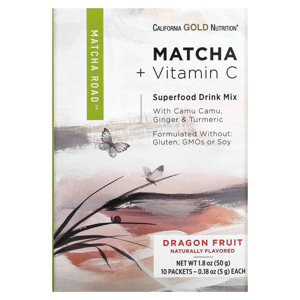 California Gold Nutrition, MATCHA ROAD, Matcha + Vitamin C - Citrus Ginger, 10 Count - Supply Center USA