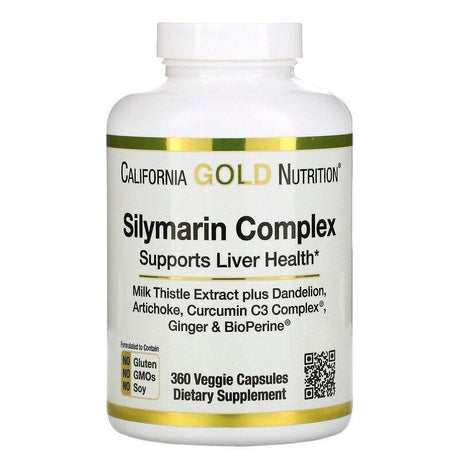 California Gold Nutrition, Silymarin Complex, Liver Health, Milk Thistle, Curcumin, Artichoke, Dandelion, Ginger, Black Pepper, 360 Veggie Capsules - Supply Center USA