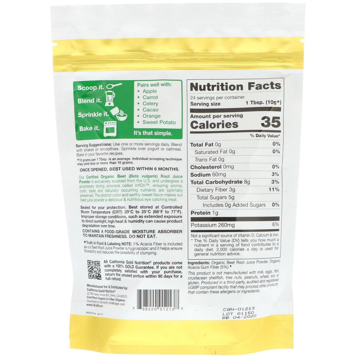 California Gold Nutrition, Superfoods, Organic Beet Powder, 8.5 oz (240 g) - Supply Center USA