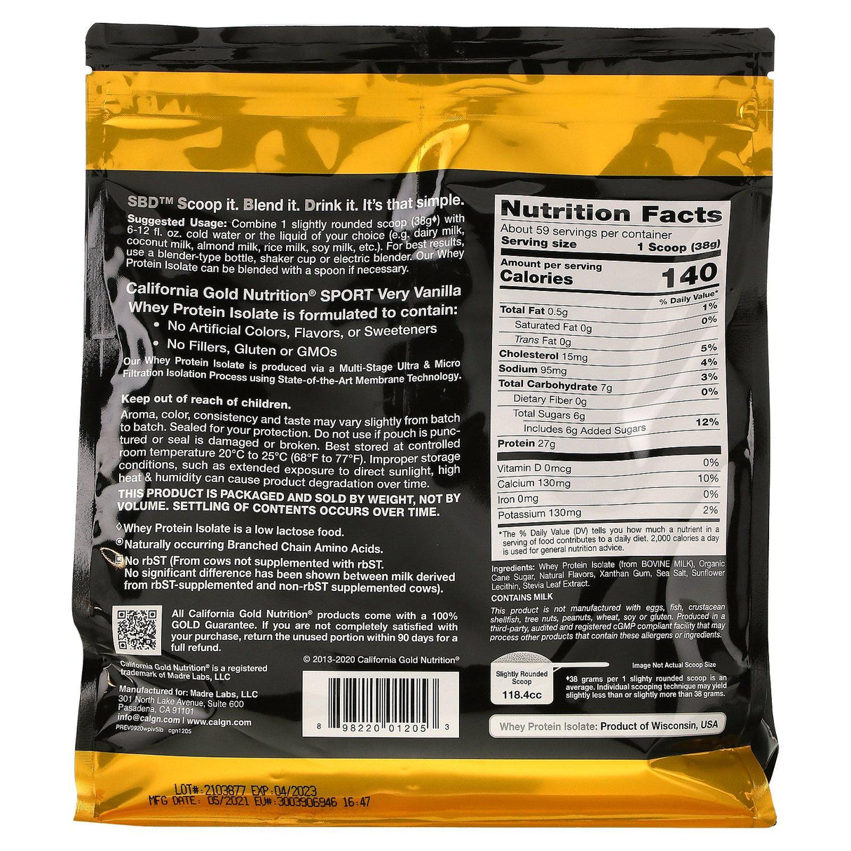 California Gold Nutrition, Very Vanilla Whey Protein Isolate, 5 lbs (2270 g) - Supply Center USA
