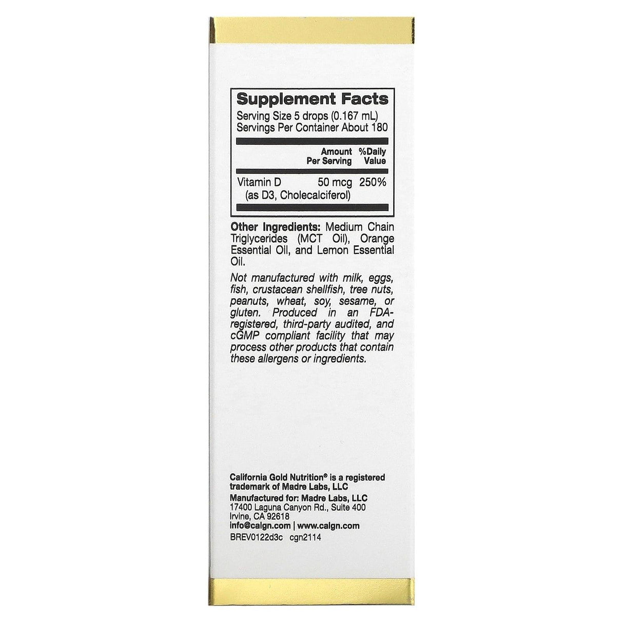 California Gold Nutrition, Vitamin D3 (Citrus), 2,000 IU, 1 fl oz (30 ml) - Supply Center USA