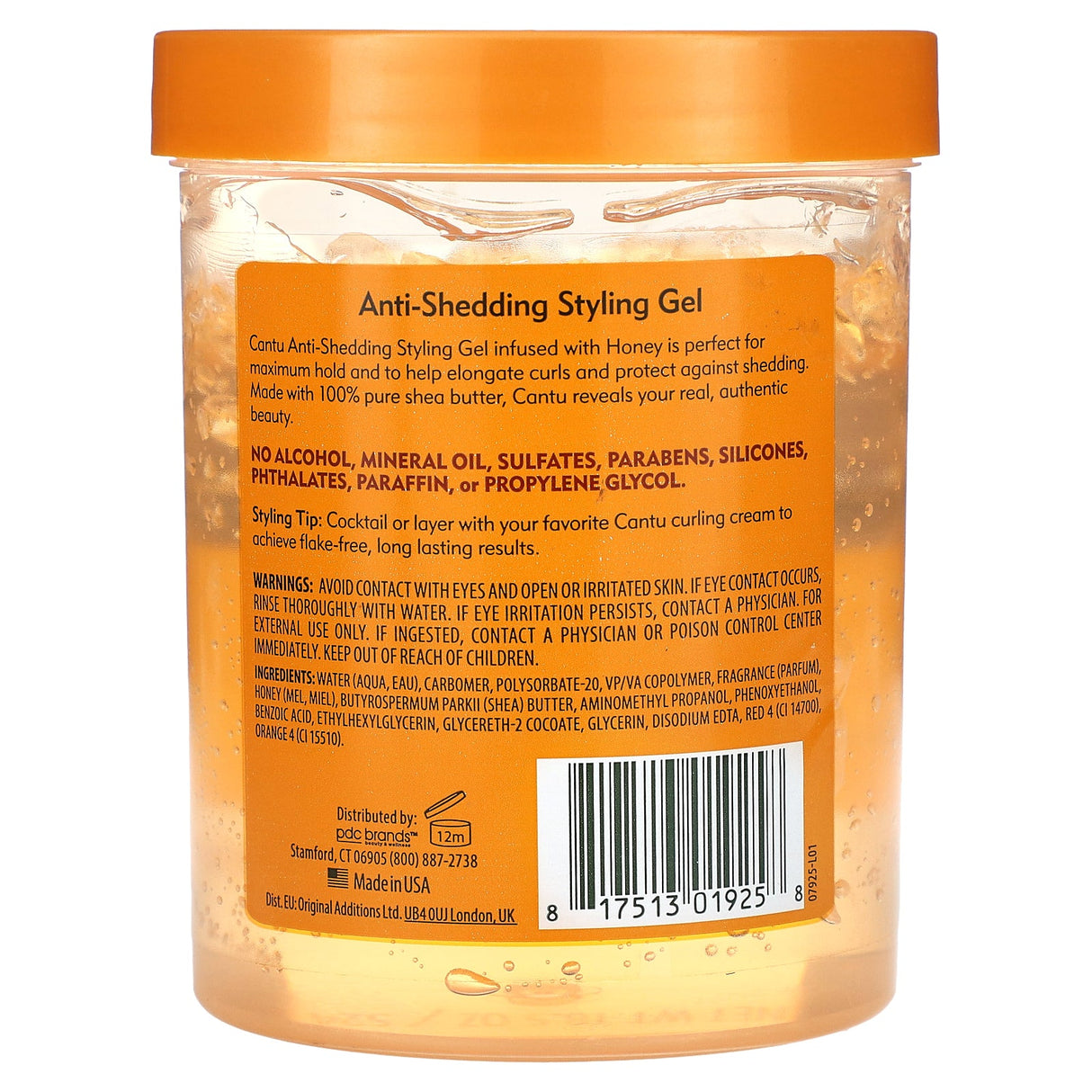 Cantu, Shea Butter, Anti-Shedding Styling Gel, With Honey, Maximum Hold, 18.5 oz (524 g) - Supply Center USA
