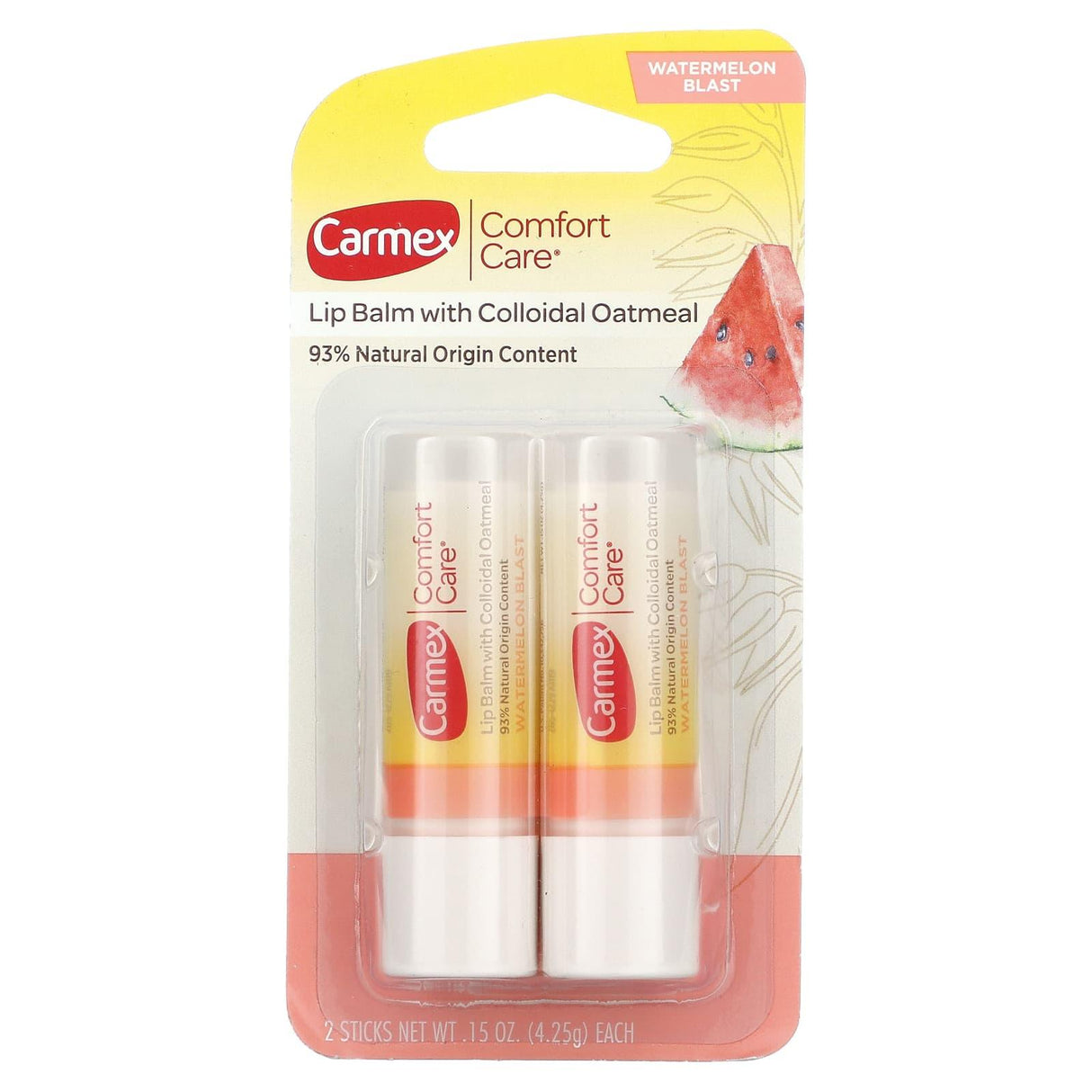 Carmex, Comfort Care, Lip Balm with Colloidal Oatmeal, Watermelon Blast, 2 Sticks, 0.15 oz (4.25 g) Each - Supply Center USA