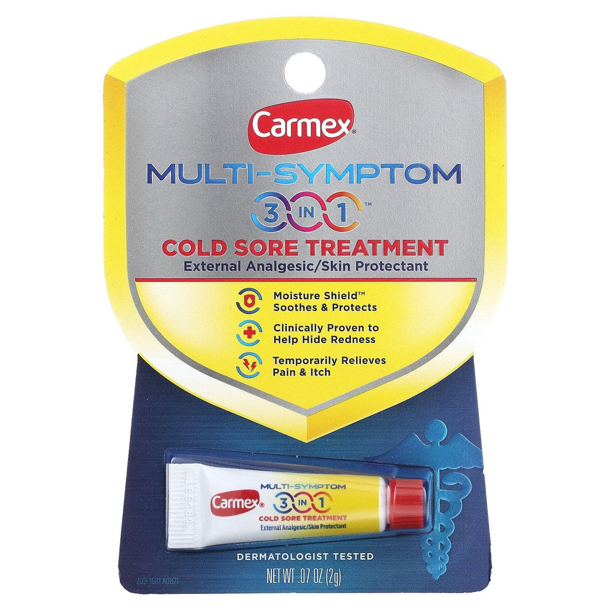 Carmex, Multi-Symptom, 3 In 1 Cold Sore Treatment, 0.07 oz (2 g) - Supply Center USA