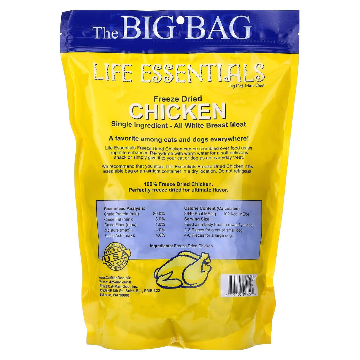 Cat-Man-Doo, Life Essentials, Freeze Dried Chicken, For Cats and Dogs, 16 oz (453.6 g) - Supply Center USA