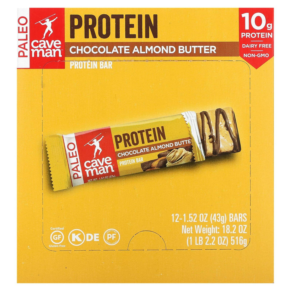 Caveman Foods, Protein Bar, Chocolate Almond Butter, 12 Bars, 1.52 oz (43 g) Each - Supply Center USA