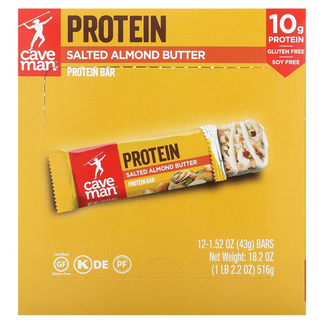 Caveman Foods, Protein Bar, Salted Almond Butter, 12 Bars, 1.52 oz (43 g) Each - Supply Center USA