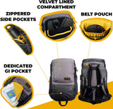 Gold BJJ Jiu Jitsu Backpack - Heavy Duty Gym Bag with Waterproof Gi Pocket