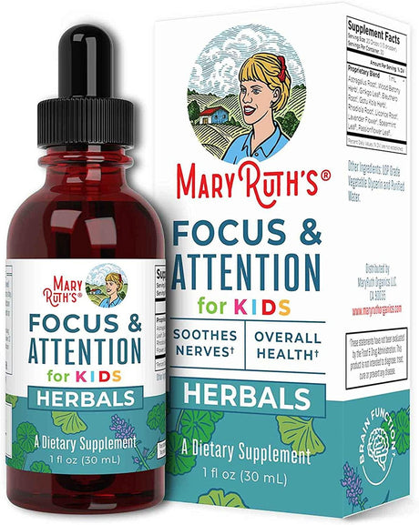 Maryruth Organics Kids Brain Supplements for Memory and Focus, USDA Organic Drops with Ginkgo Biloba, Rhodiola Root & Licorice Root, Focus & Attention, Calm, Vegan, Non-Gmo, Gluten Free, 30 Servings - Supply Center USA