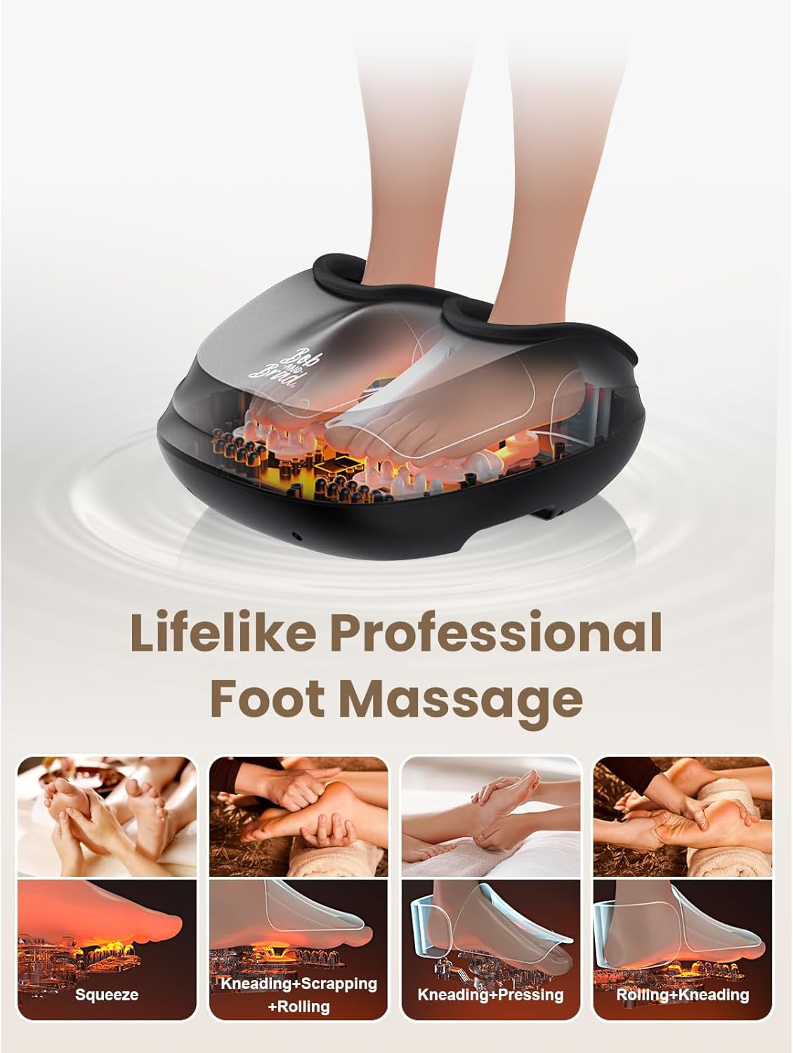 BOB and BRAD Foot Massager with Heat and Remote, Christmas Gifts for Women Men, FSA HSA Eligible, Shiatsu Deep Kneading Electric Feet Massager Machine for Plantar Fasciitis, Men Size 12