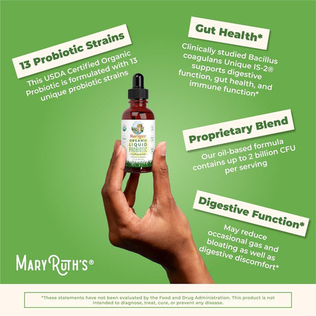 Maryruth Organics USDA Organic Liquid Probiotic, Digestive Health, Gut Health, Probiotics for Women, Probiotics for Men, Probiotics for Kids, Acidophilus Probiotic, Vegan, Non-Gmo, 40 Servings - Supply Center USA