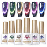 Born Pretty Cat Magnetic Eye Gel Nail Polish, Holographic Glitter Milky Jelly Cat Magnetic Gel Blue Green Purple Pink Nude Silver Nail Art Gel Manicure Salon DIY Gifts 7ML 6PCS
