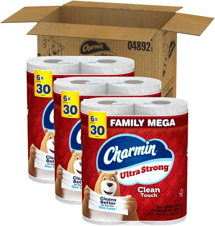 Charmin Toilet Paper Ultra Strong Clean Touch, 18 Family Mega Rolls = 90 Regular Rolls (Packaging May Vary)