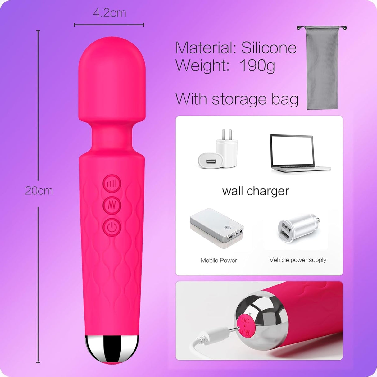 Vibrator Wand,Adult Sex Toy Wand, G Spot Dildo, Clit Vibrator, Sex Vibrators,Clitoris Stimulation,With 8 Speeds & 20 Patterns, Quiet,Fully Waterproof,Vibrating Wand for Her Pleasure (Rose Red)