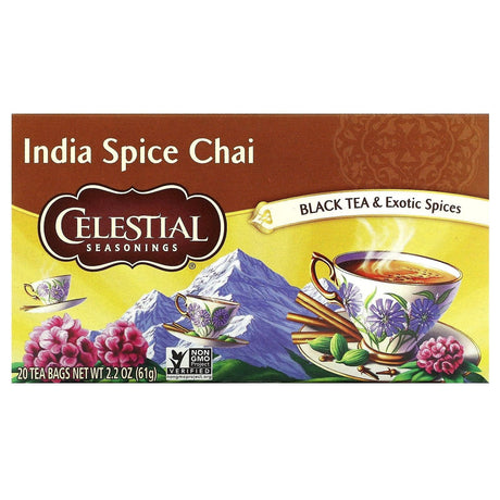 Celestial Seasonings, Black Tea & Exotic Spices, India Spice Chai, 20 Tea Bags, 2.2 oz (61 g) - Supply Center USA